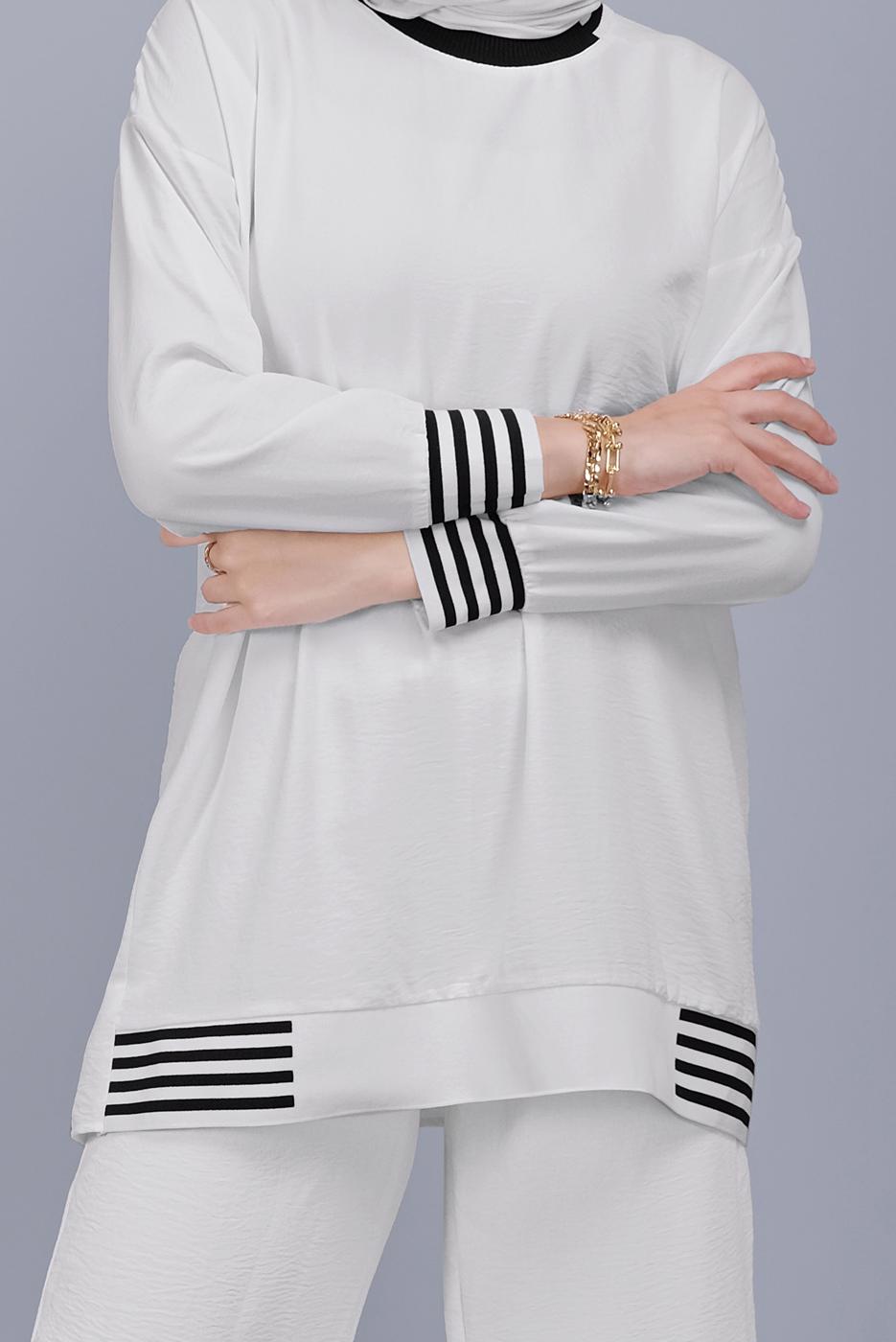 Hijab clothing WHITE STRIPED TROUSERS SUIT  8131