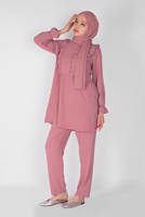 Tesettür giyim PUDRA FIRFIRLI PANTOLONLU TAKIM  8366 