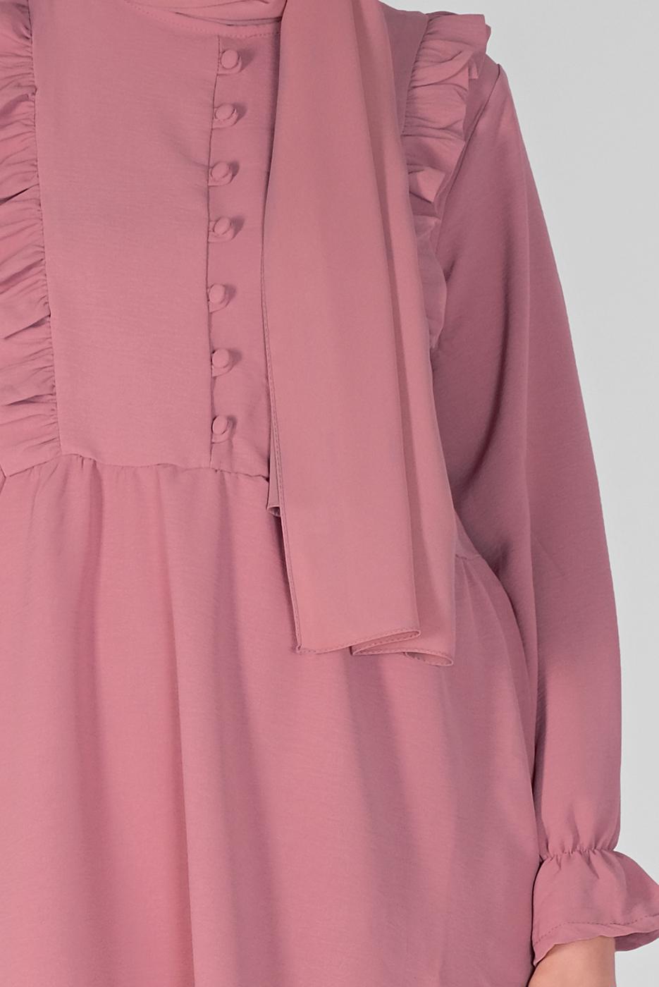 Tesettür giyim PUDRA FIRFIRLI PANTOLONLU TAKIM  8366 