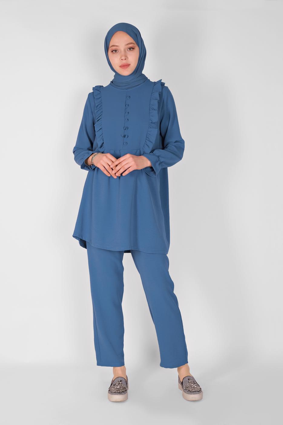 Vêtements hijab BLEU MARINE T 8366 NSS-2′Lİ PANT. TAKIM