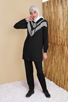 Tesettür giyim SİYAH FİLELİ PANTOLONLU EŞOFMAN TAKIM  8455 