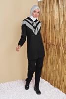 Tesettür giyim SİYAH FİLELİ PANTOLONLU EŞOFMAN TAKIM  8455 