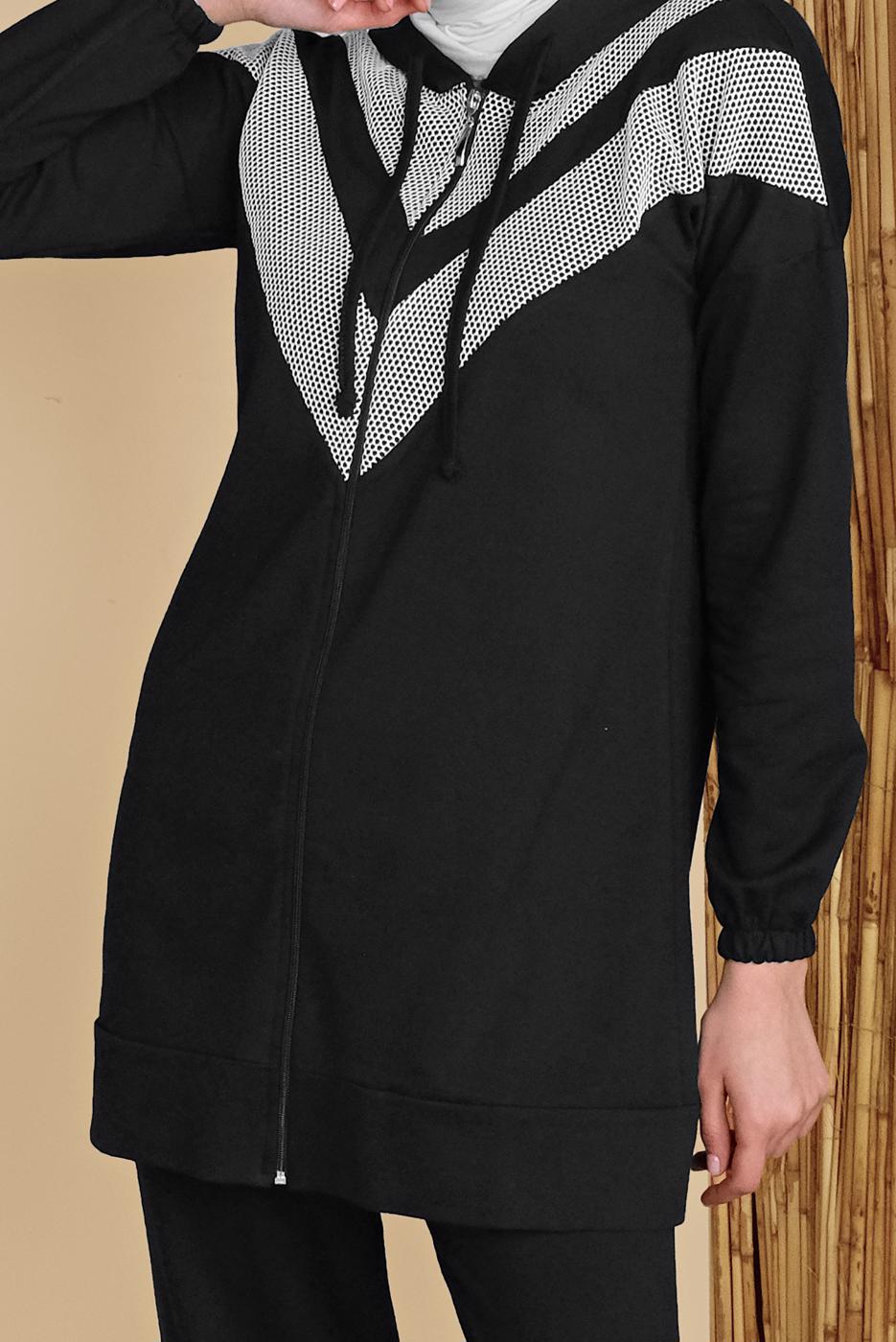 Tesettür giyim SİYAH FİLELİ PANTOLONLU EŞOFMAN TAKIM  8455 