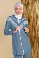 Tesettür giyim MAVİ FİLELİ PANTOLONLU EŞOFMAN TAKIM  8455 