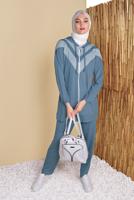 Tesettür giyim MAVİ FİLELİ PANTOLONLU EŞOFMAN TAKIM  8455 