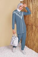 Tesettür giyim MAVİ FİLELİ PANTOLONLU EŞOFMAN TAKIM  8455 