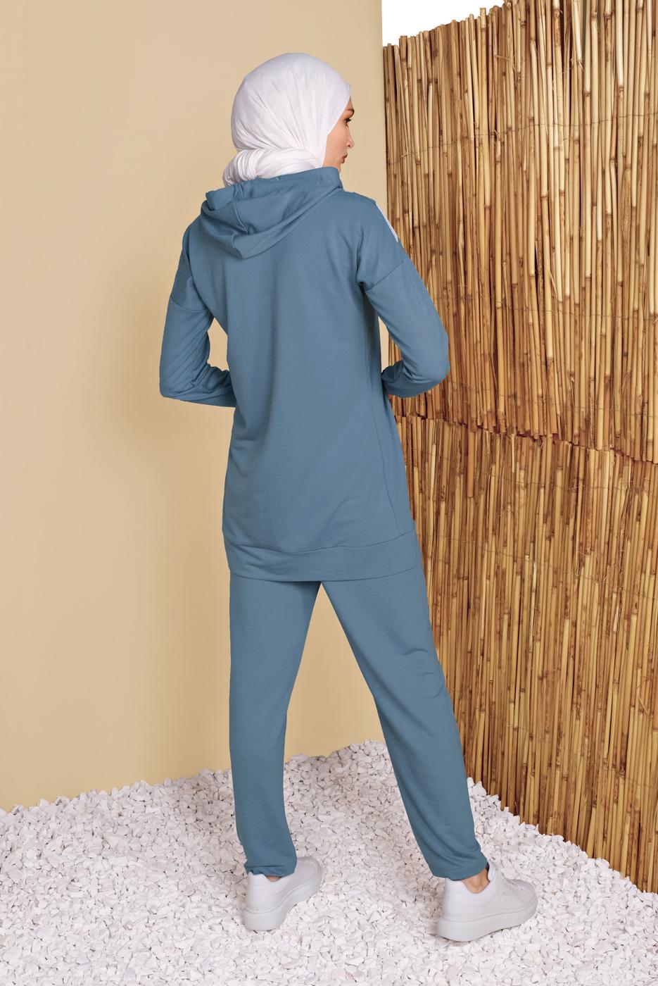 Tesettür giyim MAVİ FİLELİ PANTOLONLU EŞOFMAN TAKIM  8455 