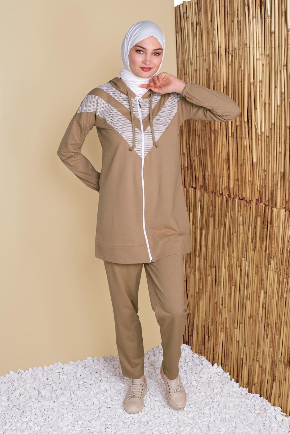 Vêtements hijab BRUN SURVÊTEMENT AVEC PANTALON EN RÉSILLE 8455