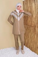 Tesettür giyim KAHVE FİLELİ PANTOLONLU EŞOFMAN TAKIM  8455 