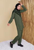 Tesettür giyim HAKİ FİLELİ PANTOLONLU EŞOFMAN TAKIM  8455 