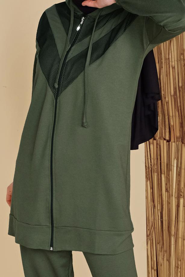 Vêtements hijab  MESH DETAIL TRACKSUIT SET WITH PANTS 8455  - TRENDTESETTÜR