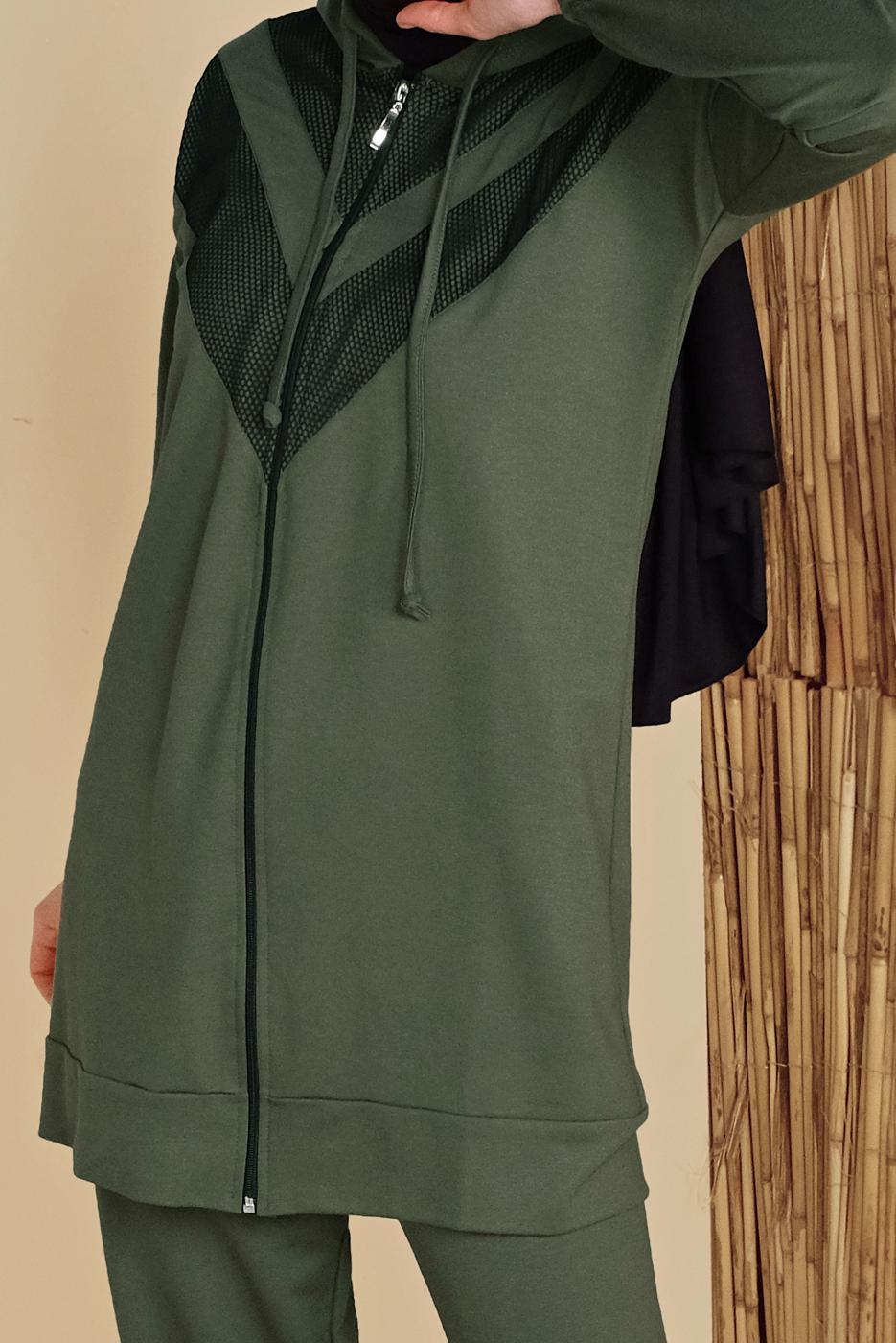 Tesettür giyim HAKİ FİLELİ PANTOLONLU EŞOFMAN TAKIM  8455 