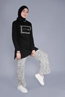Tesettür giyim SİYAH LEOPAR DESENLİ İKİLİ PANTOLONLU TAKIM 8866 