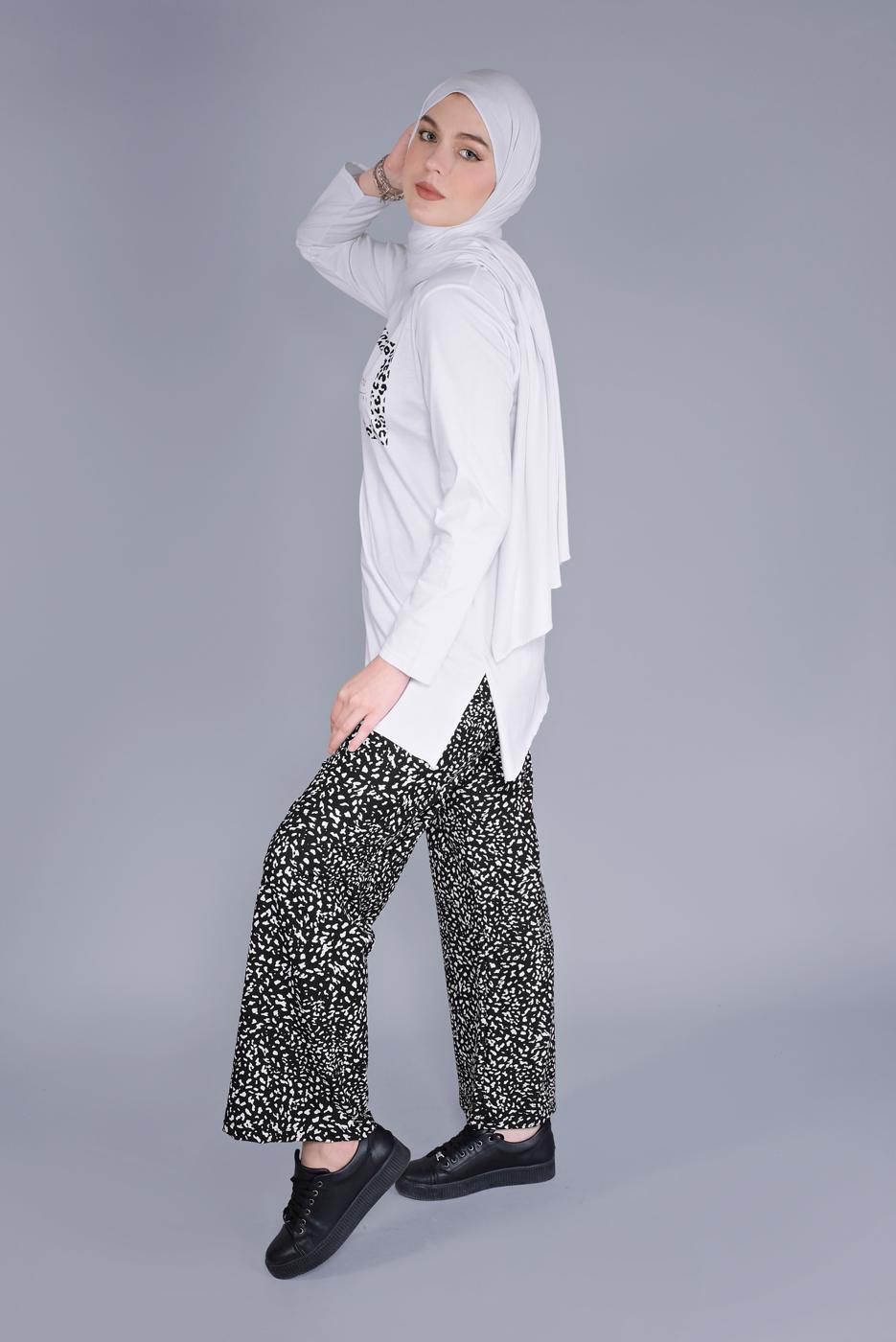 Hijab clothing CREAM LEOPARD PRINT TROUSERS SUIT 8866 