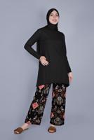 Hijab clothing BLACK ETHNIC PRINT SUIT WITH PANTS 9076
