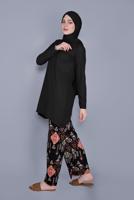 Hijab clothing BLACK ETHNIC PRINT SUIT WITH PANTS 9076