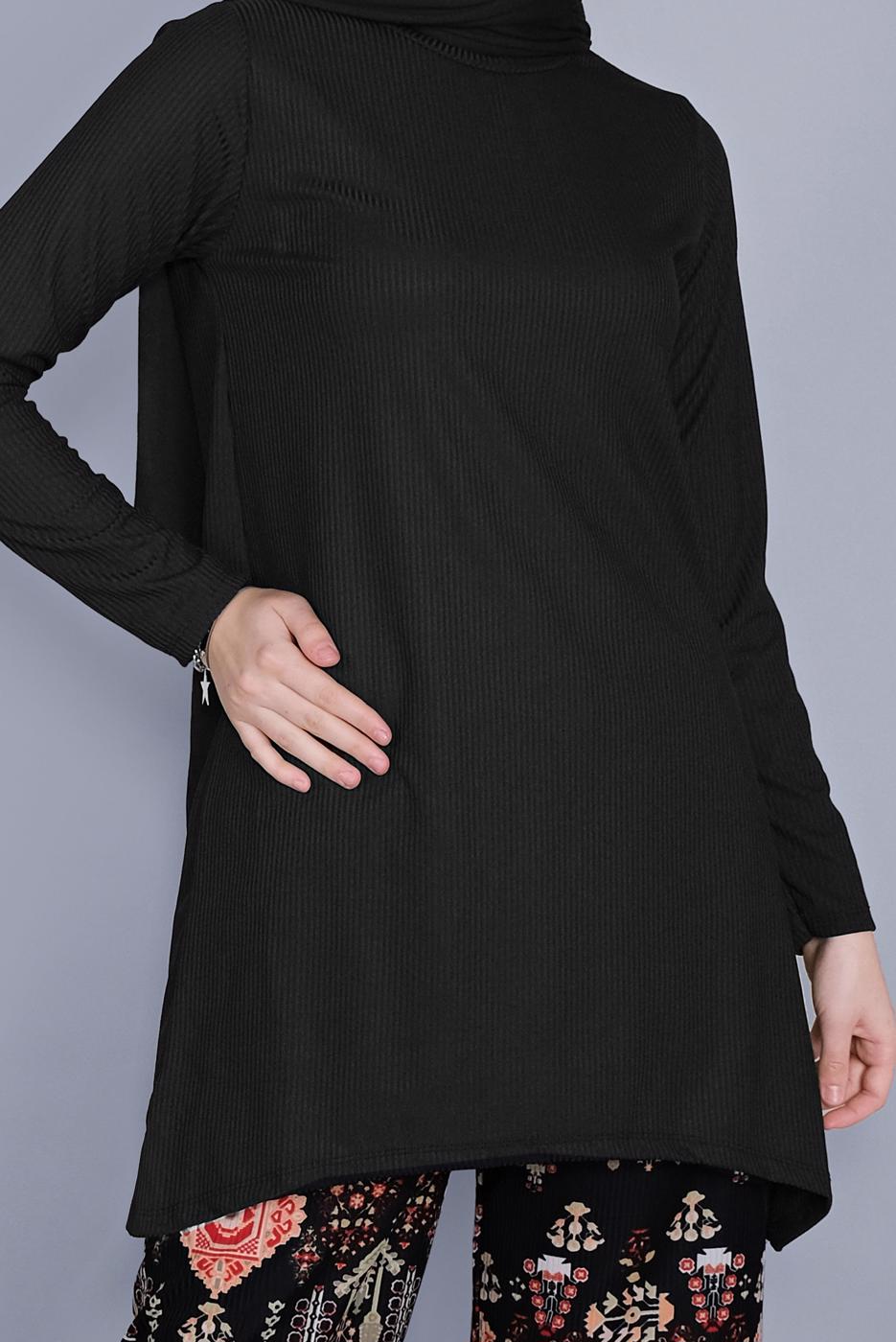 Hijab clothing BLACK ETHNIC PRINT SUIT WITH PANTS 9076