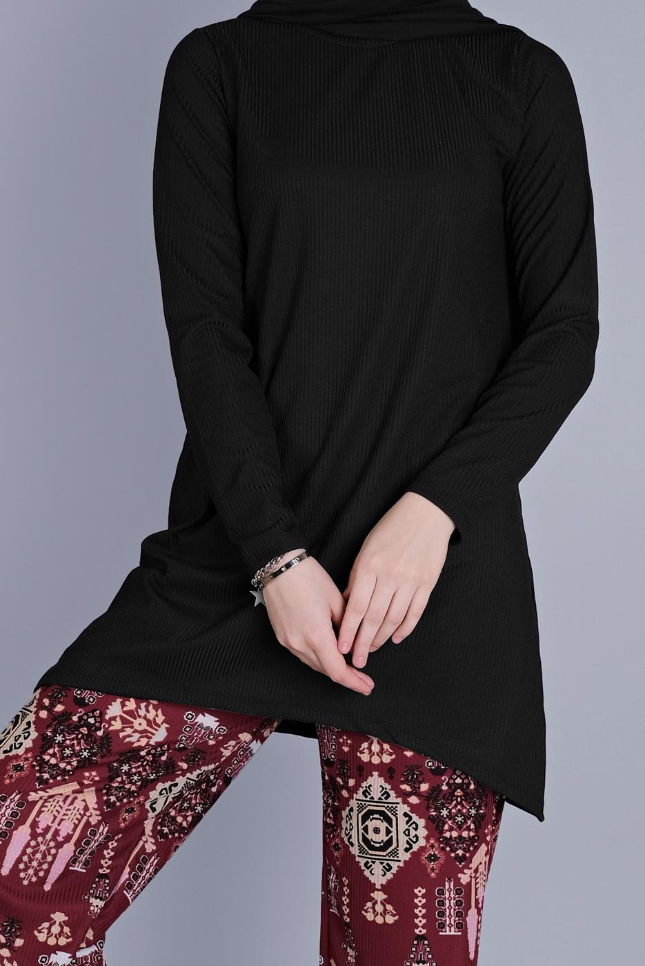 Tesettür giyim BORDO ETNİK DESENLİ PANTOLONLU TAKIM 9076 