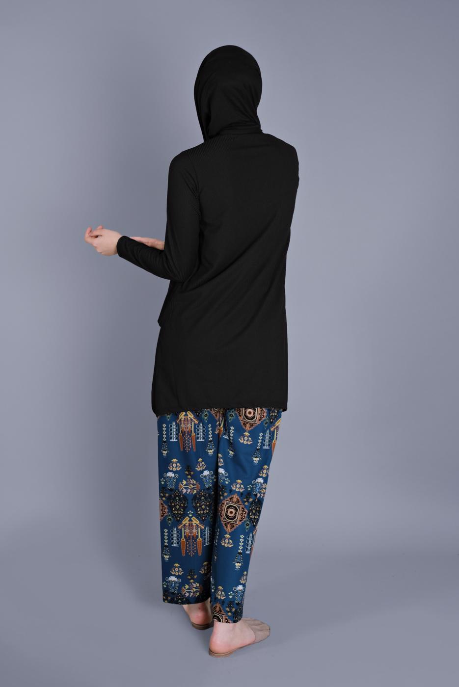Tesettür giyim LACİVERT ETNİK DESENLİ PANTOLONLU TAKIM 9076 