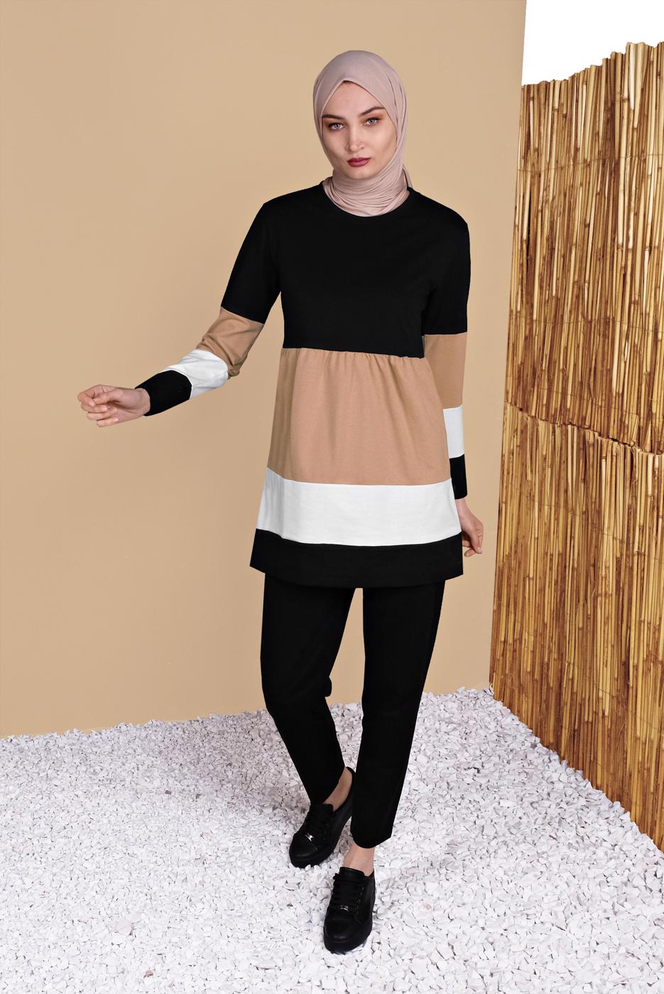 Vêtements hijab NOIR SURVÊTEMENTS TROIS COULEURS 9355 