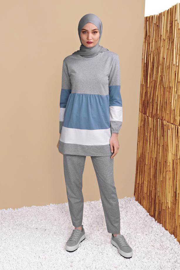 Vêtements hijab  THREE COLOR TRACKSUIT SET 9355 - TRENDTESETTÜR