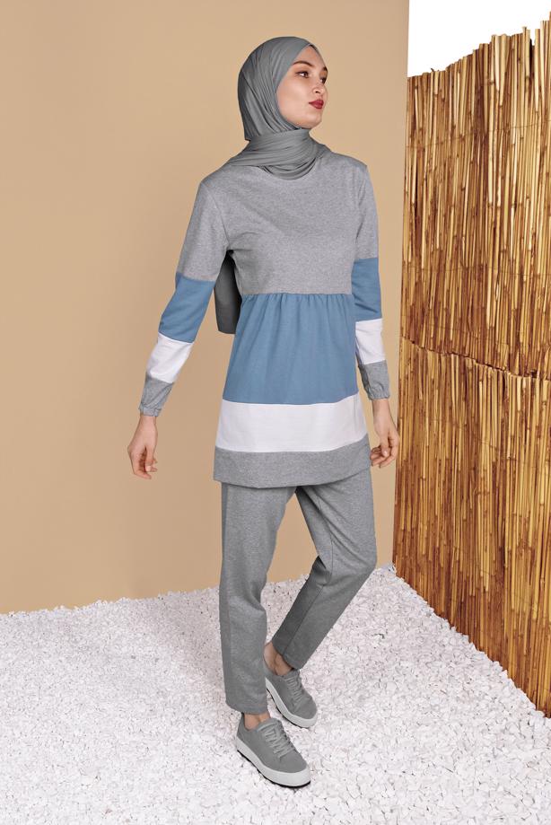 Vêtements hijab  THREE COLOR TRACKSUIT SET 9355 - TRENDTESETTÜR