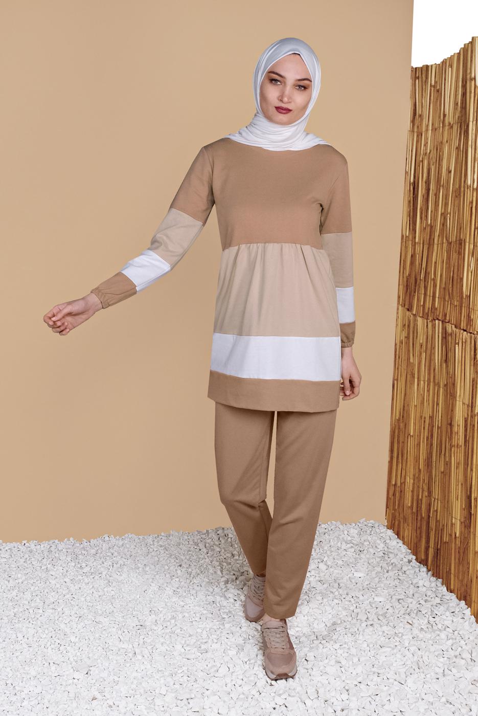 Hijab clothing BROWN THREE COLOR TRACKSUIT SET 9355