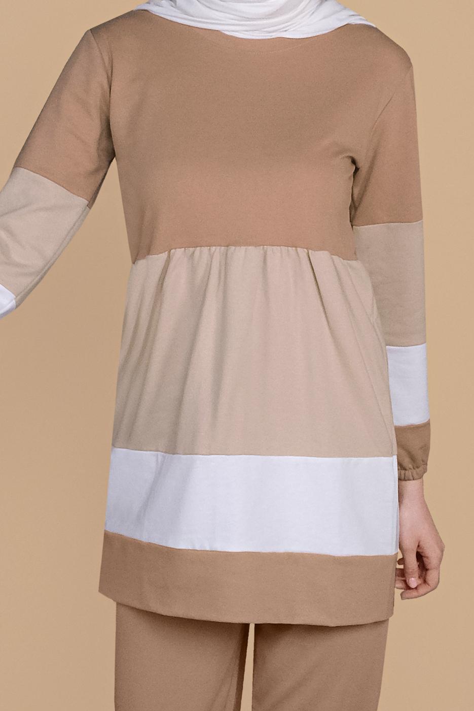 Hijab clothing BROWN THREE COLOR TRACKSUIT SET 9355