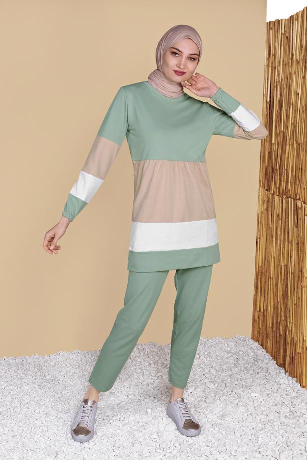 Vêtements hijab  THREE COLOR TRACKSUIT SET 9355 - TRENDTESETTÜR