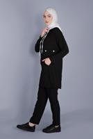 Tesettür giyim SİYAH BAĞCIKLI KAPÜŞONLU PANTOLONLU TAKIM  9366 