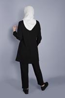 Tesettür giyim SİYAH BAĞCIKLI KAPÜŞONLU PANTOLONLU TAKIM  9366 