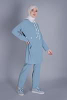 Tesettür giyim MAVİ BAĞCIKLI KAPÜŞONLU PANTOLONLU TAKIM  9366 