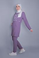 Tesettür giyim MOR BAĞCIKLI KAPÜŞONLU PANTOLONLU TAKIM  9366 