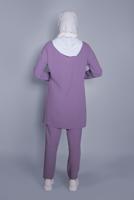 Tesettür giyim MOR BAĞCIKLI KAPÜŞONLU PANTOLONLU TAKIM  9366 