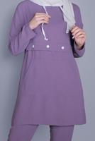Tesettür giyim MOR BAĞCIKLI KAPÜŞONLU PANTOLONLU TAKIM  9366 