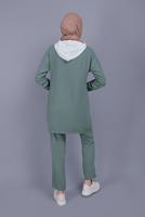 Tesettür giyim YEŞİL BAĞCIKLI KAPÜŞONLU PANTOLONLU TAKIM  9366 
