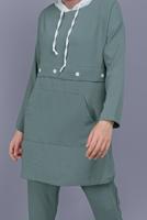 Tesettür giyim YEŞİL BAĞCIKLI KAPÜŞONLU PANTOLONLU TAKIM  9366 