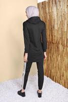 Tesettür giyim SİYAH CEPLİ ŞERİT DETAYLI İKİLİ PANTOLONLU EŞOFMAN TAKIMI 9455