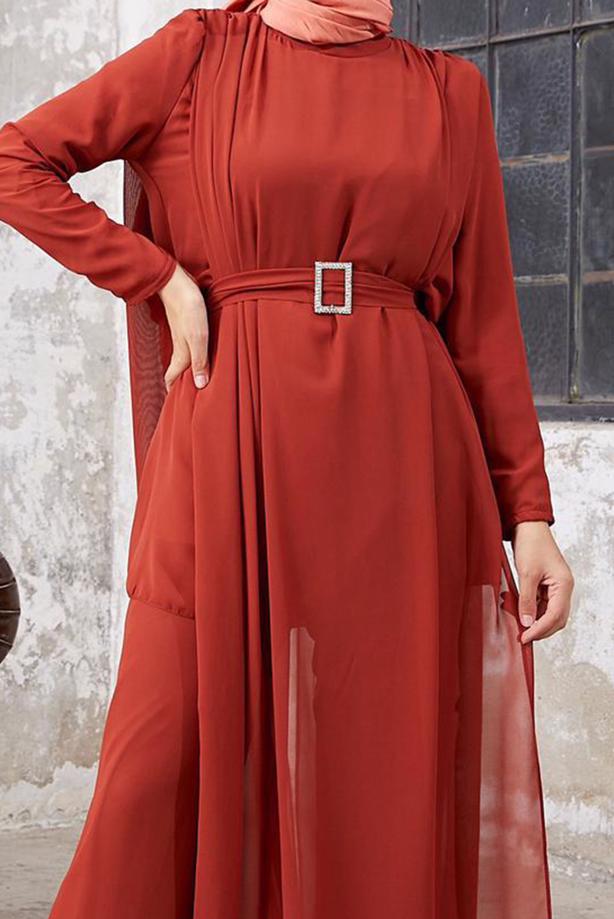 Vêtements hijab  LACE DETAIL CHIFFON 2-PIECE PANTS SUIT 9610   - TRENDTESETTÜR