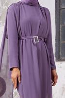 Vêtements hijab POURPRE COSTUME PANTALON 2 PIÈCES EN MOUSSELINE AVEC DENTELLE 9610