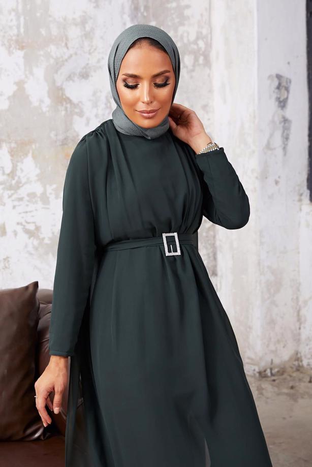 Vêtements hijab  LACE DETAIL CHIFFON 2-PIECE PANTS SUIT 9610   - TRENDTESETTÜR