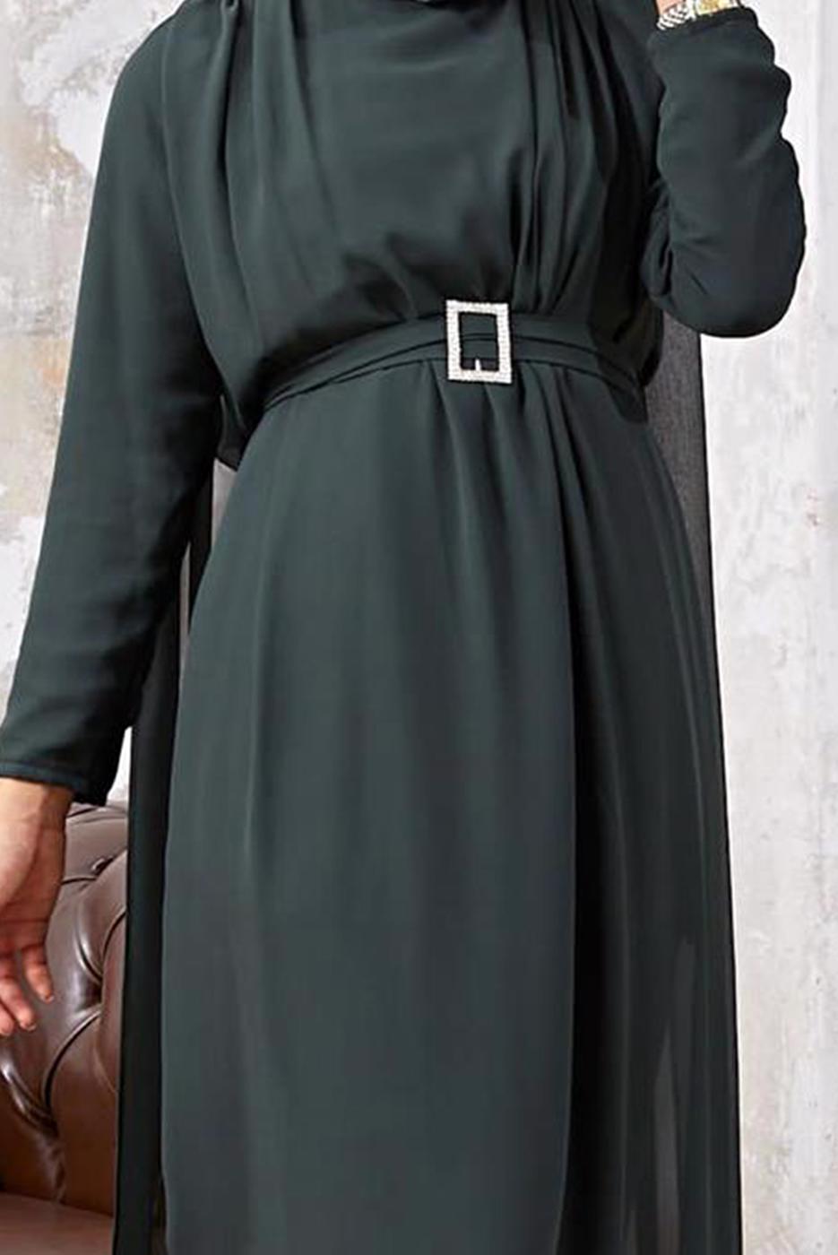 Hijab clothing KHAKI LACE DETAIL CHIFFON 2-PIECE PANTS SUIT 9610  