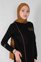 Vêtements hijab NOIR SURVÊTEMENT À BANDES IMPRIMÉES AVEC PANTALON 9619