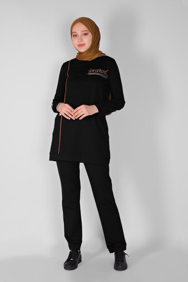 Vêtements hijab  PRINTED STRIPED TRACKSUIT SET WITH PANTS 9619   - TRENDTESETTÜR