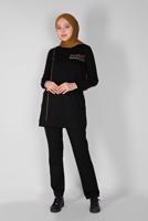 Vêtements hijab NOIR SURVÊTEMENT À BANDES IMPRIMÉES AVEC PANTALON 9619