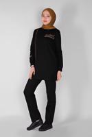 Vêtements hijab NOIR SURVÊTEMENT À BANDES IMPRIMÉES AVEC PANTALON 9619