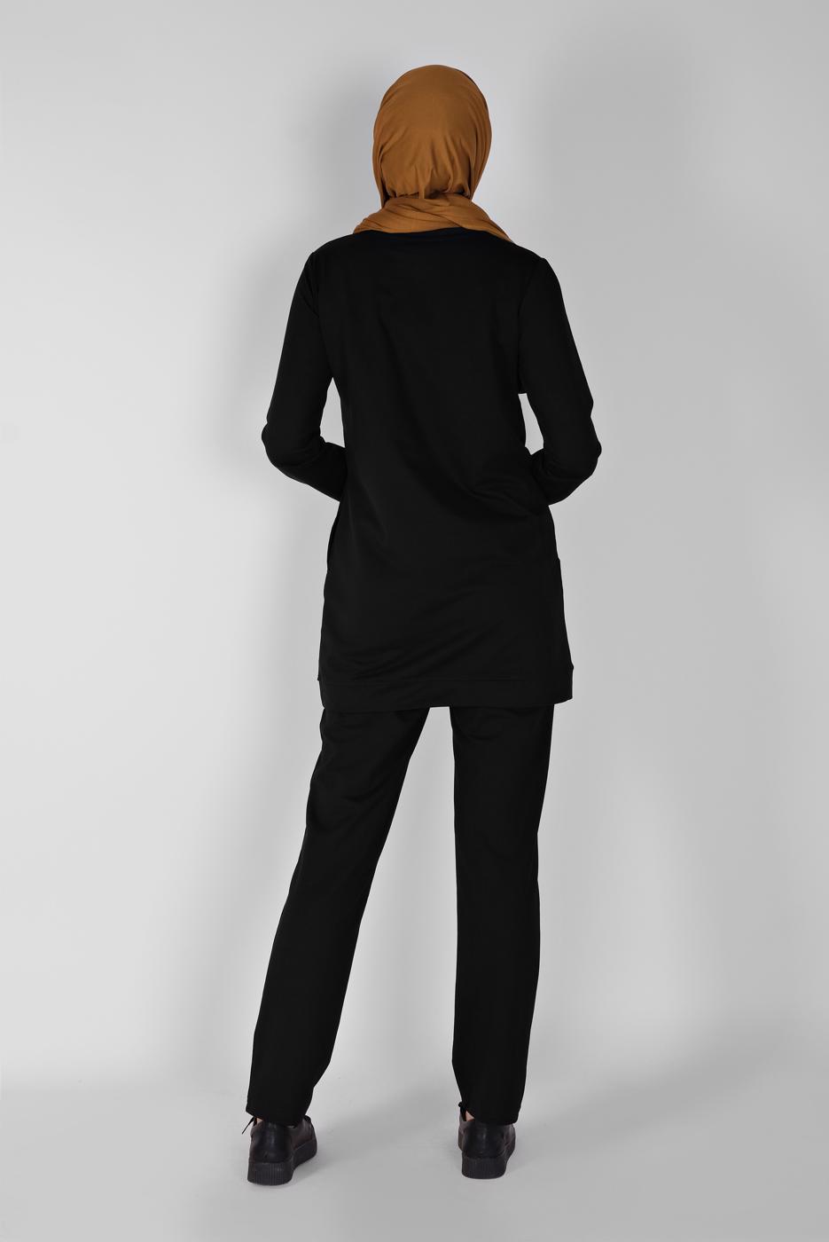 Vêtements hijab NOIR SURVÊTEMENT À BANDES IMPRIMÉES AVEC PANTALON 9619