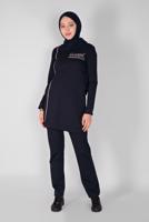 Vêtements hijab BLEU MARINE SURVÊTEMENT À BANDES IMPRIMÉES AVEC PANTALON 9619