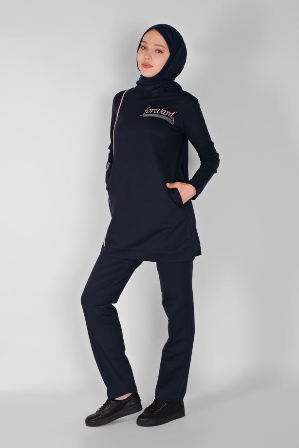 Vêtements hijab  PRINTED STRIPED TRACKSUIT SET WITH PANTS 9619   - TRENDTESETTÜR