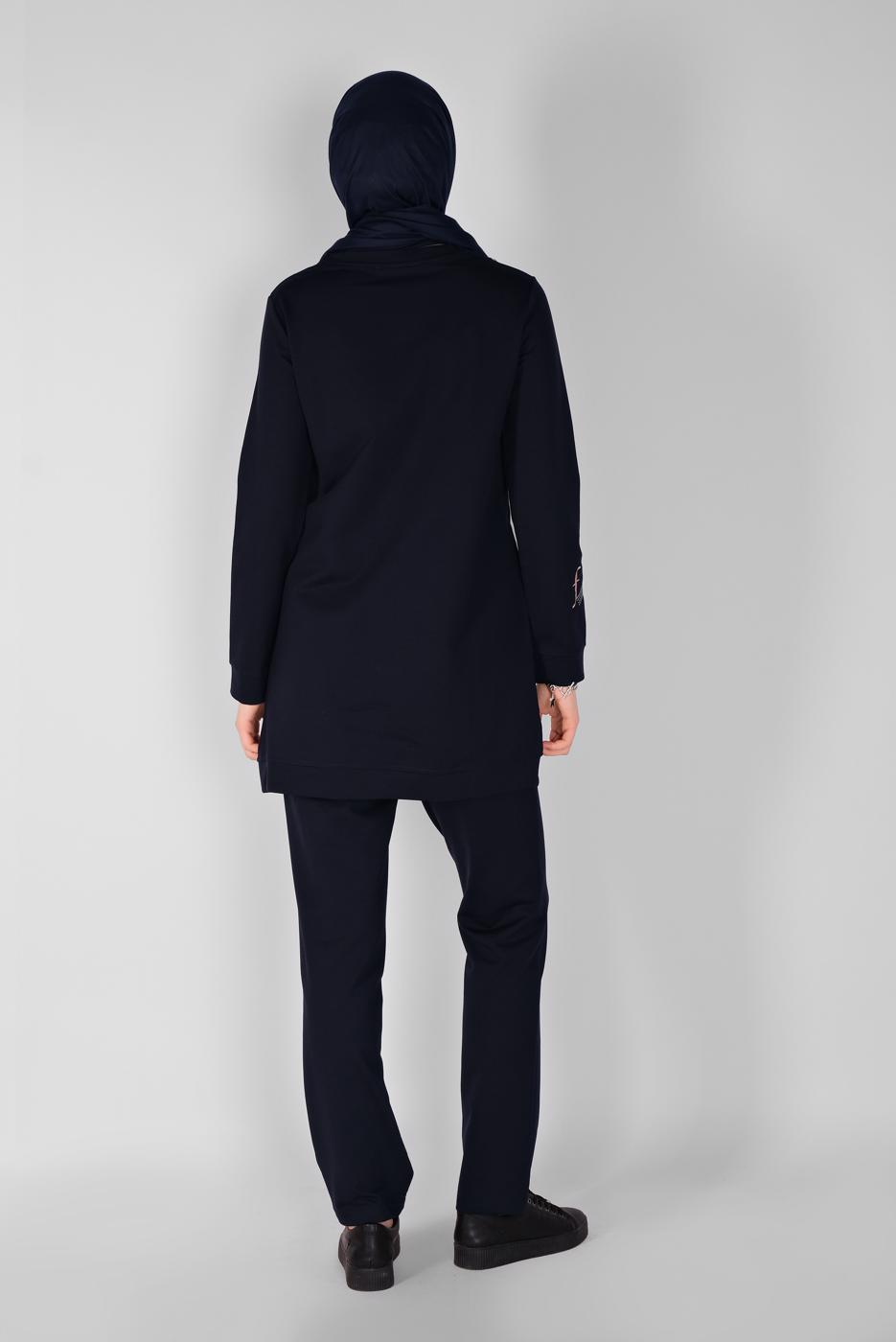 Vêtements hijab BLEU MARINE SURVÊTEMENT À BANDES IMPRIMÉES AVEC PANTALON 9619